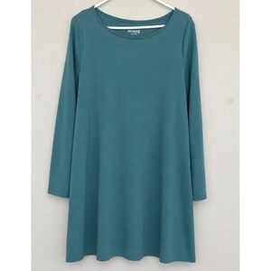 Wool& rowena Swing Dress large Long Sleeve Pocket Travel Minimalist quiet luxury